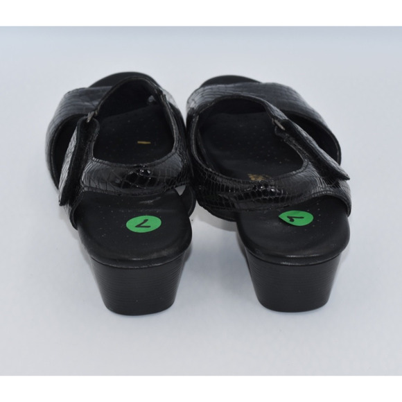 SAS Suntimer Tripad Comfort Croc Print Sandals Women's 7.5 N Black Kitten Heel - Picture 5 of 9